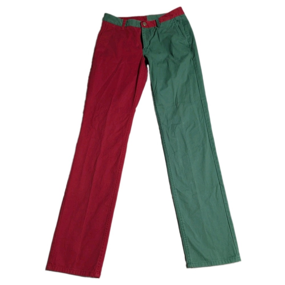 Bonobos Pants Mens 30x34 Slim Red Green Colorblock Chino Holiday Christmas